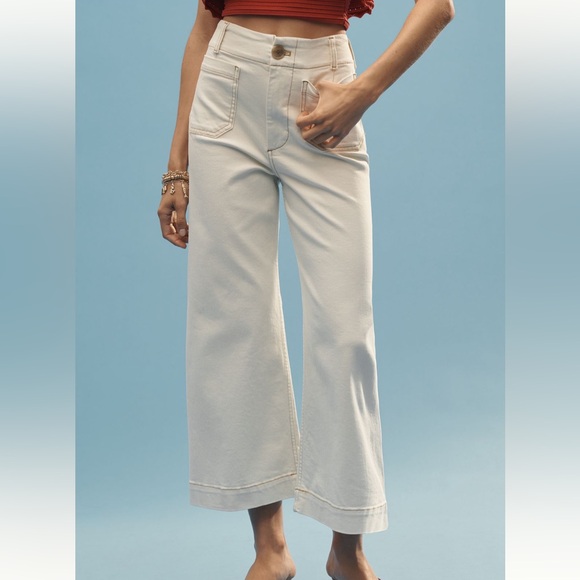 Anthropologie maeve the Colette crop wide leg jeans in latte foam size 27 NWT - Picture 2 of 9